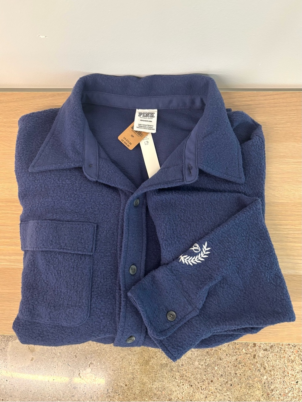PINK Victoria's Secret Navy Blue Fleece Button-Up Shacket (Shirt Jacket)
